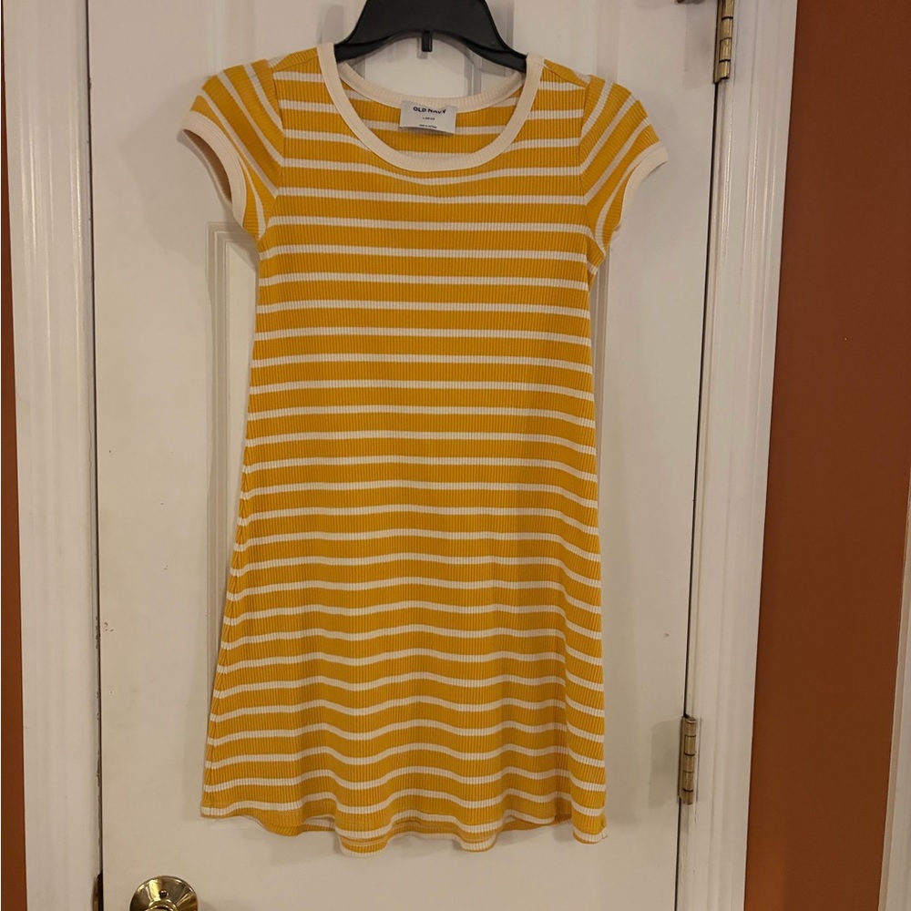 Old Navy Yellow and White Striped Kids Casual Dress